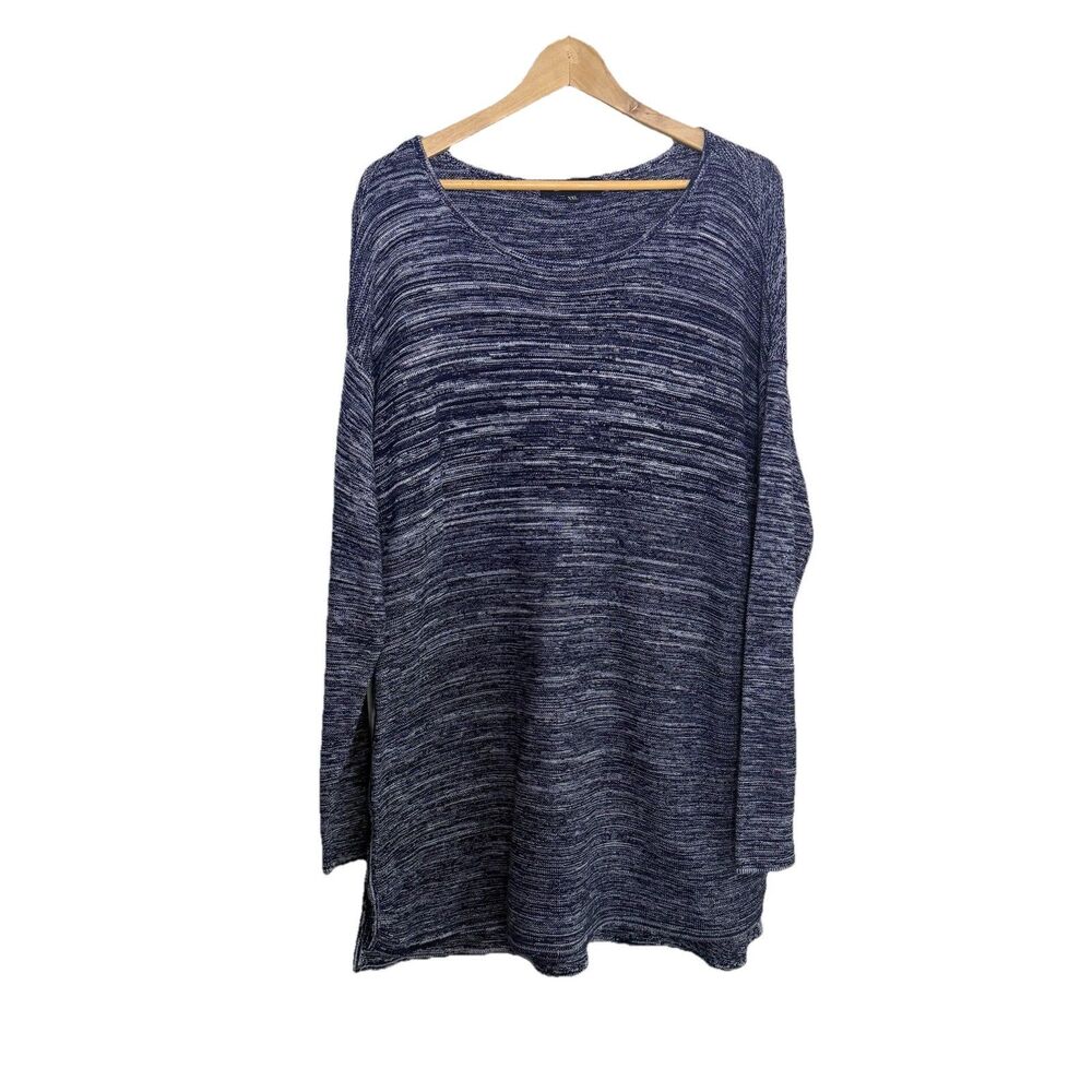 Ellen Tracy Blue & White Marled Pullover Tunic Sweater Women’s Size XXL Cotton
